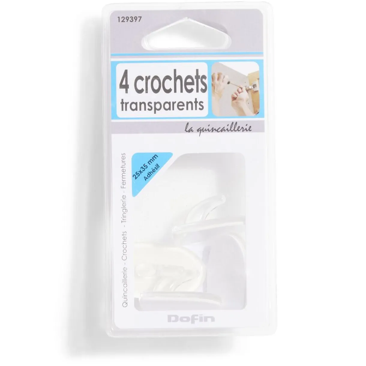 Outlet Gifi 4 crochets adhésifs en plastique transparent - 25x35 mm