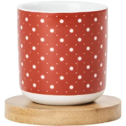 4 gobelets avec sous tasses en bois rouge et blanc^Gifi Online
