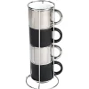 4 tasses en céramique noir et argent avec support metallique h30^Gifi Clearance