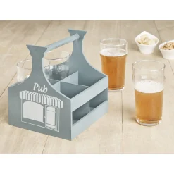 4 verres à bière avec support en bois gris^Gifi Clearance