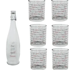 6 verres et 1 bouteille 1 L^Gifi Sale