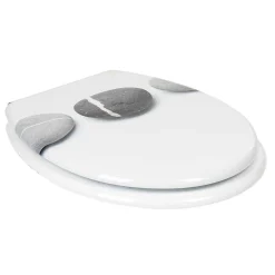 Discount Gifi Abattant WC blanc design Zen galet gris avec frein de chute