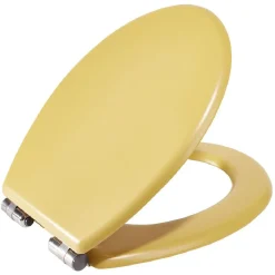 Discount Gifi Abattant WC bois jaune curry avec frein de chute déclipsable réglable