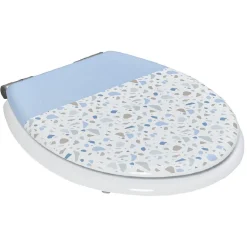 Gifi Abattant WC MDF motif terrazzo effet granit blanc et bleu
