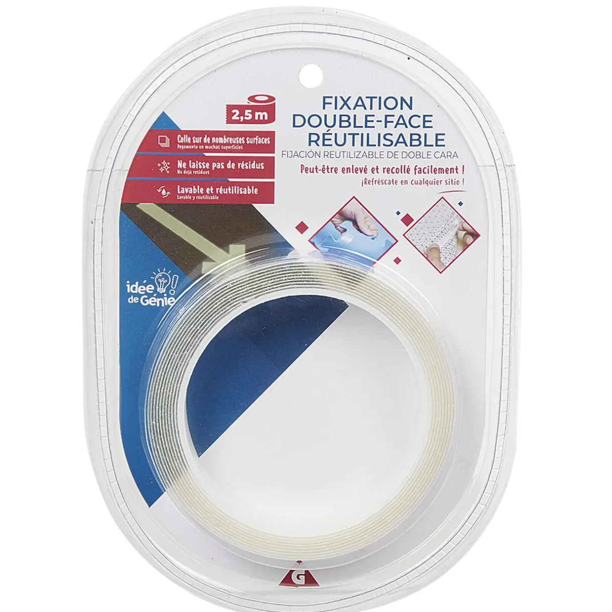 Discount Gifi Adhésif double face réutilisable 2,5 m
