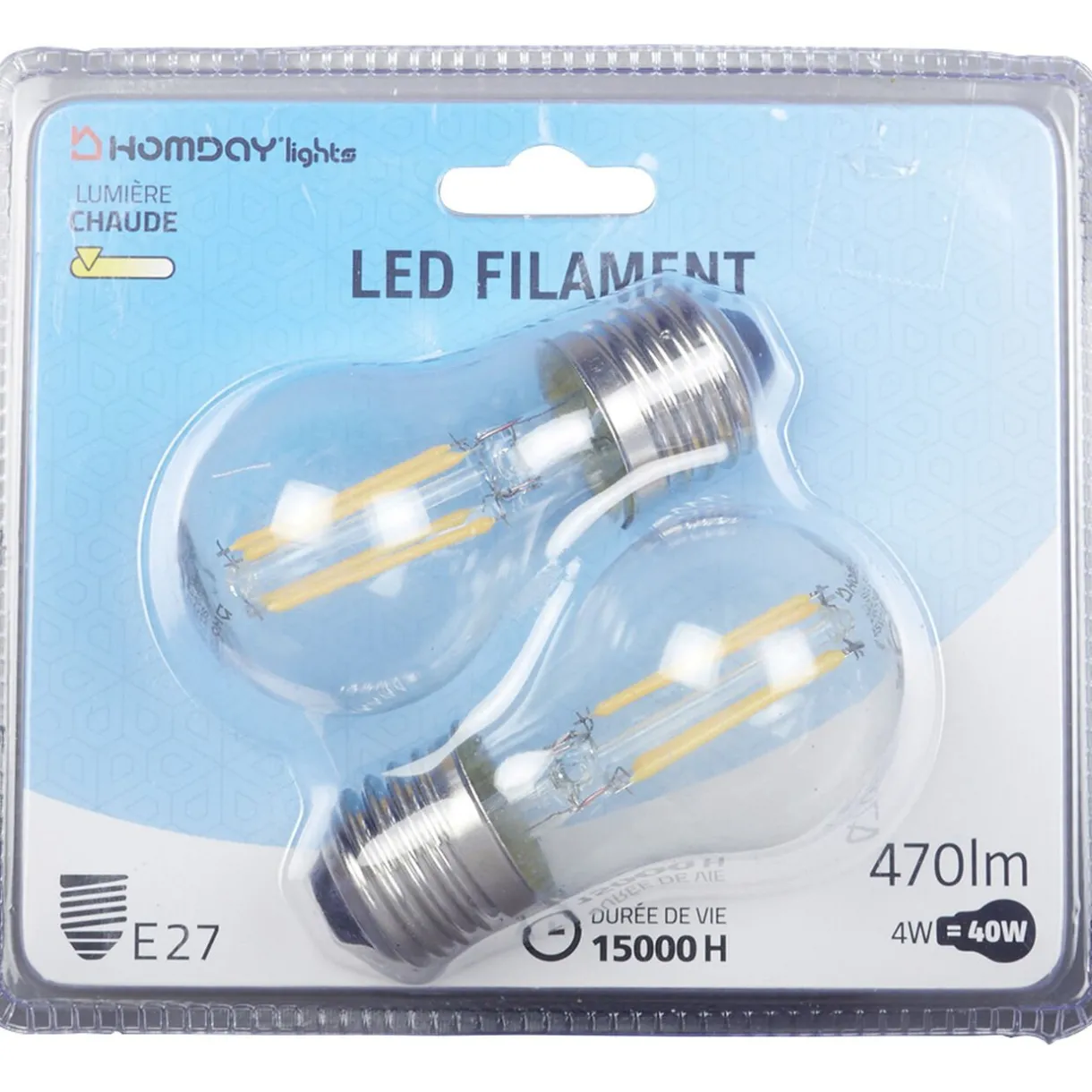 Discount Gifi Ampoule LED à filament G45 lumière chaude 4W x2