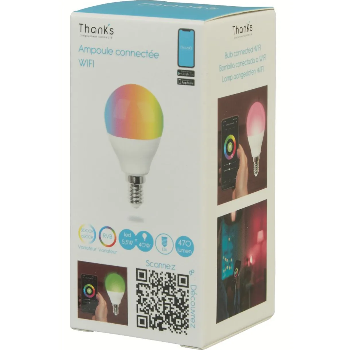 New Gifi Ampoule LED connectée WIFI couleurs changeantes E14 40 W