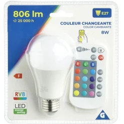 New Gifi Ampoule LED E27 A60 couleurs changeantes avec télécommande 806lms