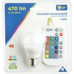 Hot Gifi Ampoule LED E27 G45 couleurs changeantes avec télécommande 470lms