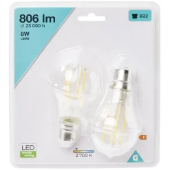 Gifi Ampoule LED filament B22 A60 Homday lumière chaude 806lms x2