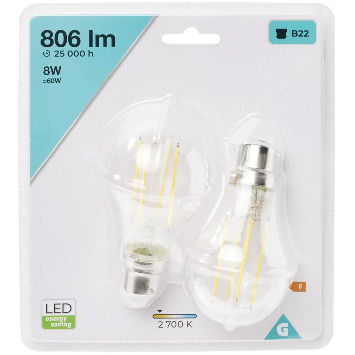 Gifi Ampoule LED filament B22 A60 Homday lumière chaude 806lms x2