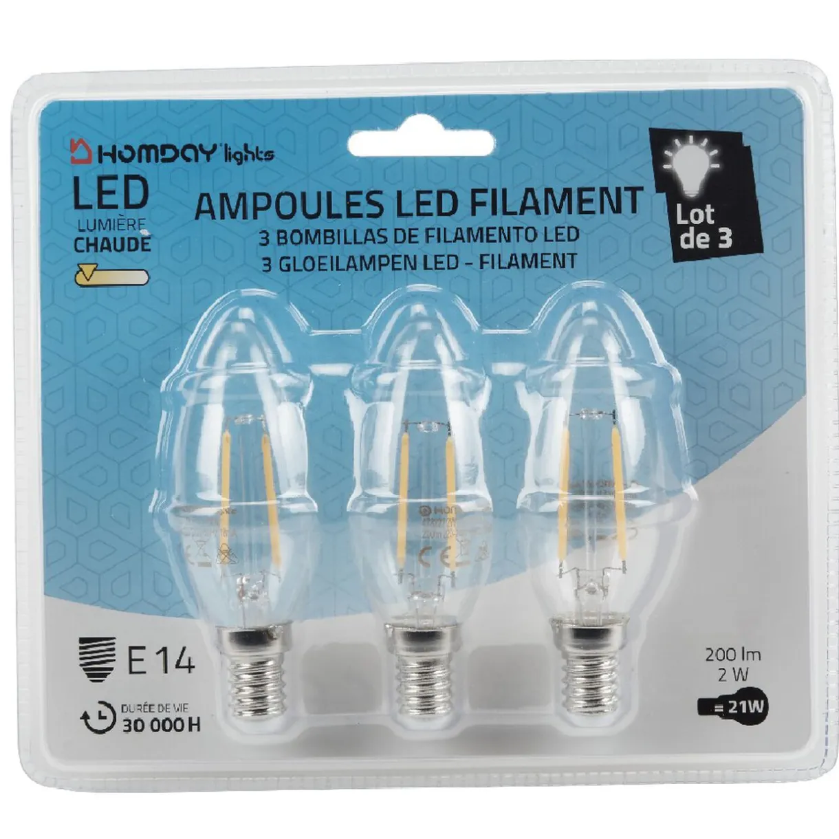 Sale Gifi Ampoule LED filament clair 20W culot E14 Homday Lights x 3