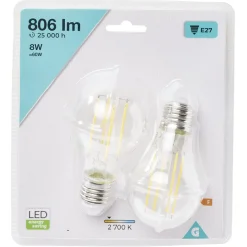 Gifi Ampoule LED filament E27 A60 Homday lumière chaude 806lms x2