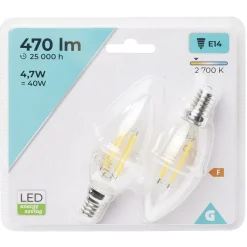 Sale Gifi Ampoule LED filament E14 C35 Homday lumière chaude 470lms x2