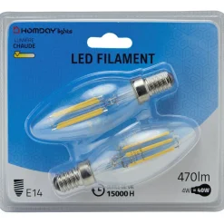 Clearance Gifi Ampoule LED filament Homday E14 G45 lumière chaude 470lms x2