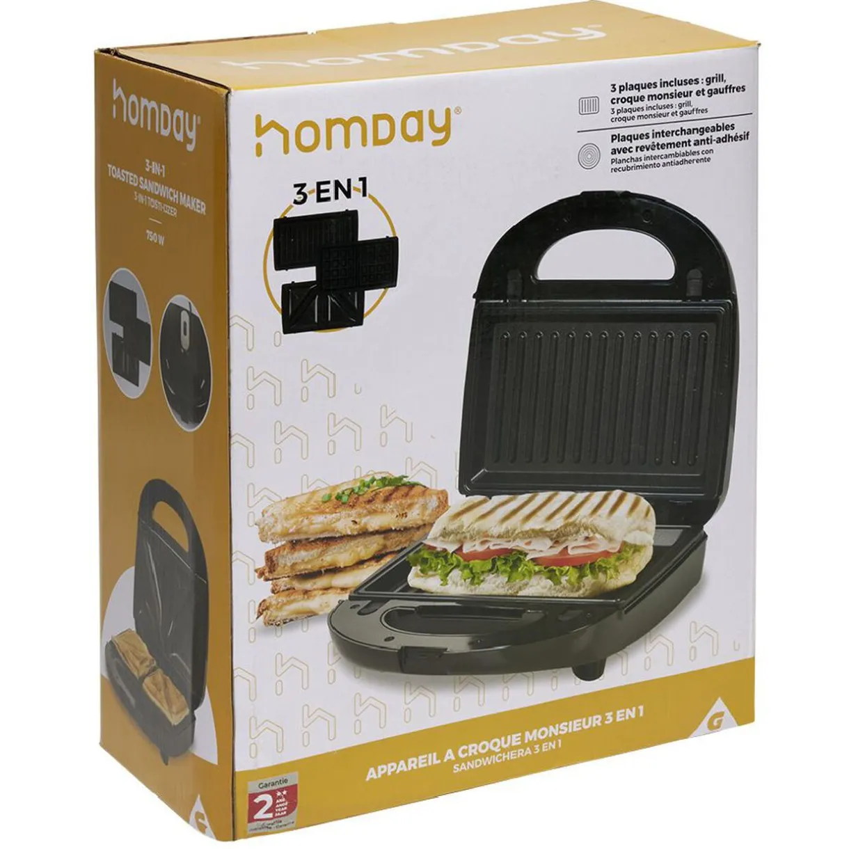 Appareil à croque monsieur 3en1 gaufre et grill 750W^Gifi Sale