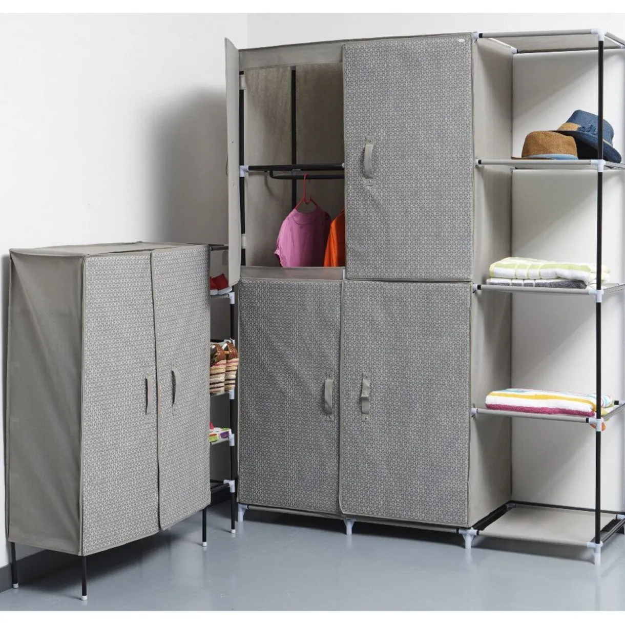 Rangement|Gifi Armoire dressing gris avec portes aimantées
