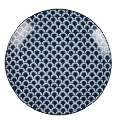 Assiette à dessert bleu foncé et blanc motif vague seigaiha^Gifi