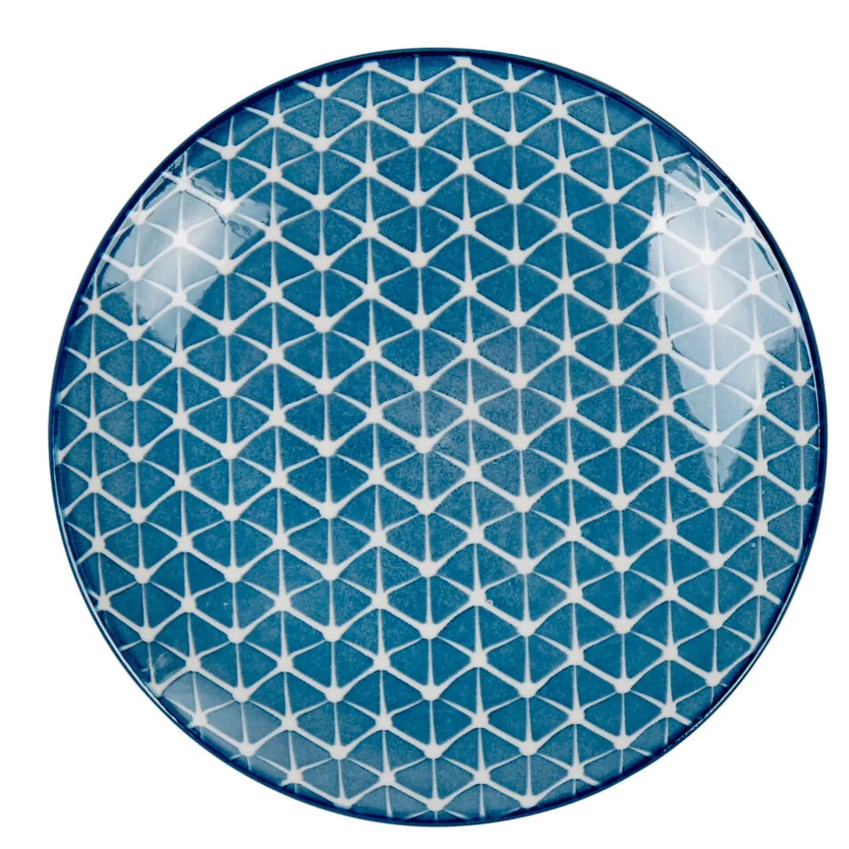 Assiette à dessert bleue motif grillagé blanc Urban^Gifi Outlet