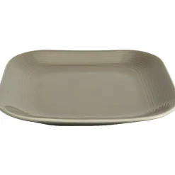 Assiette à dessert carré en grès taupe et blanche^Gifi Discount