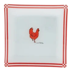 Assiette à dessert carrée blanc et rouge design poule^Gifi Clearance