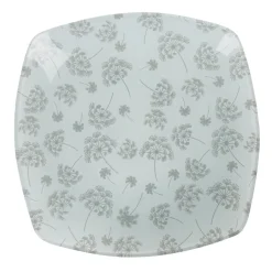 Assiette à dessert carrée blanche fleur pissenlit gris^Gifi Outlet