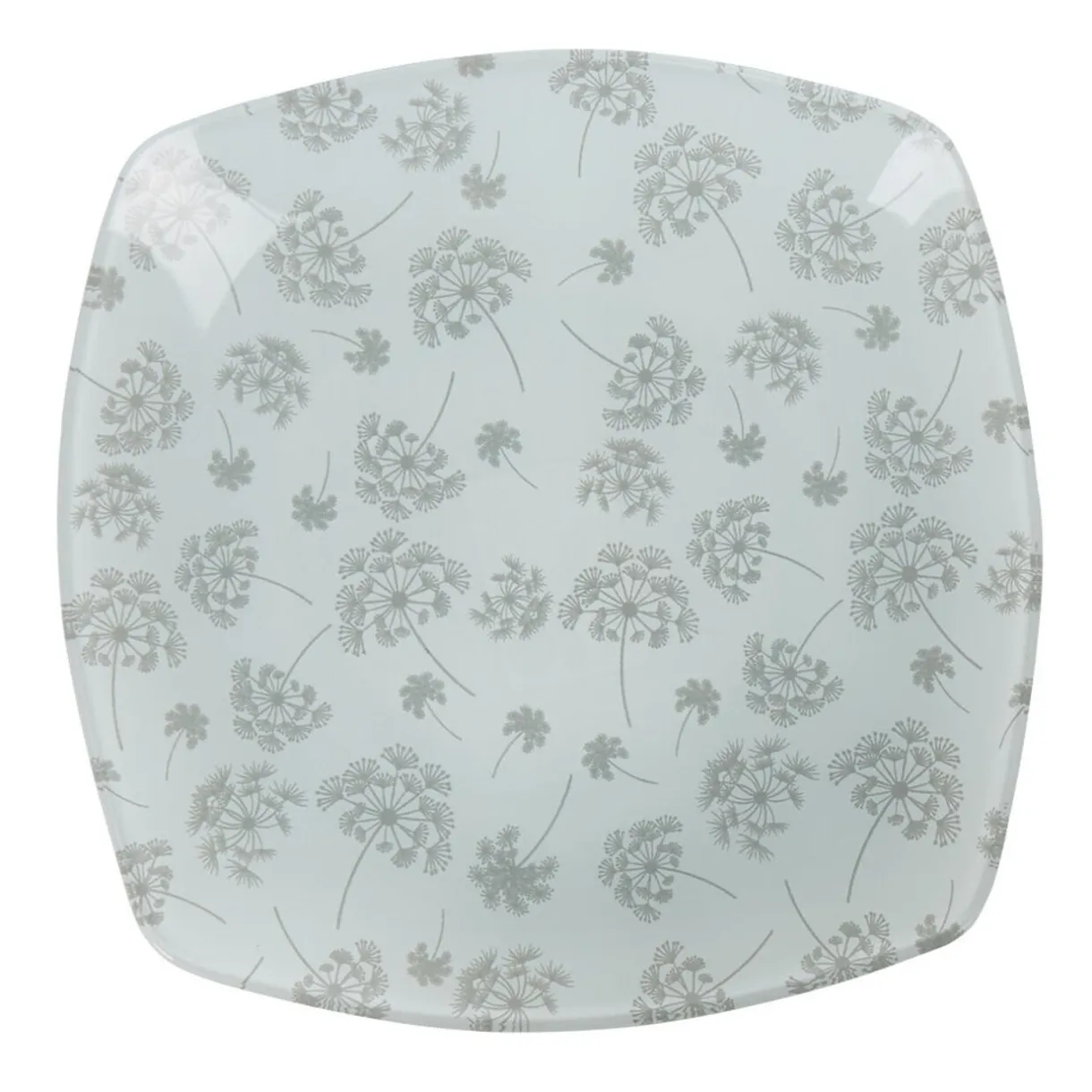 Assiette à dessert carrée blanche fleur pissenlit gris^Gifi Outlet