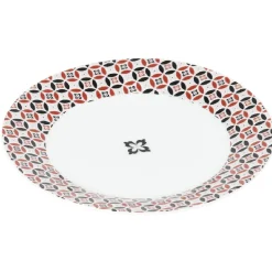 Assiette à dessert collection folk gris rouge^Gifi New