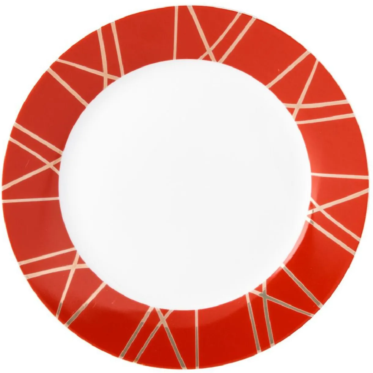 Assiette à dessert en porcelaine rouge détail doré^Gifi New