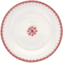 Assiette à dessert en porcelaine blanche motif Noël flocons rouges^Gifi Outlet