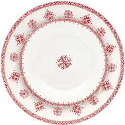 Assiette à dessert en porcelaine blanche motif Noël flocons rouges^Gifi Outlet