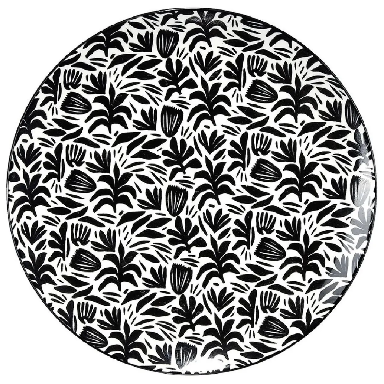 Assiette à dessert porcelaine motif feuillage noir blanc Ø19xH2cm^Gifi