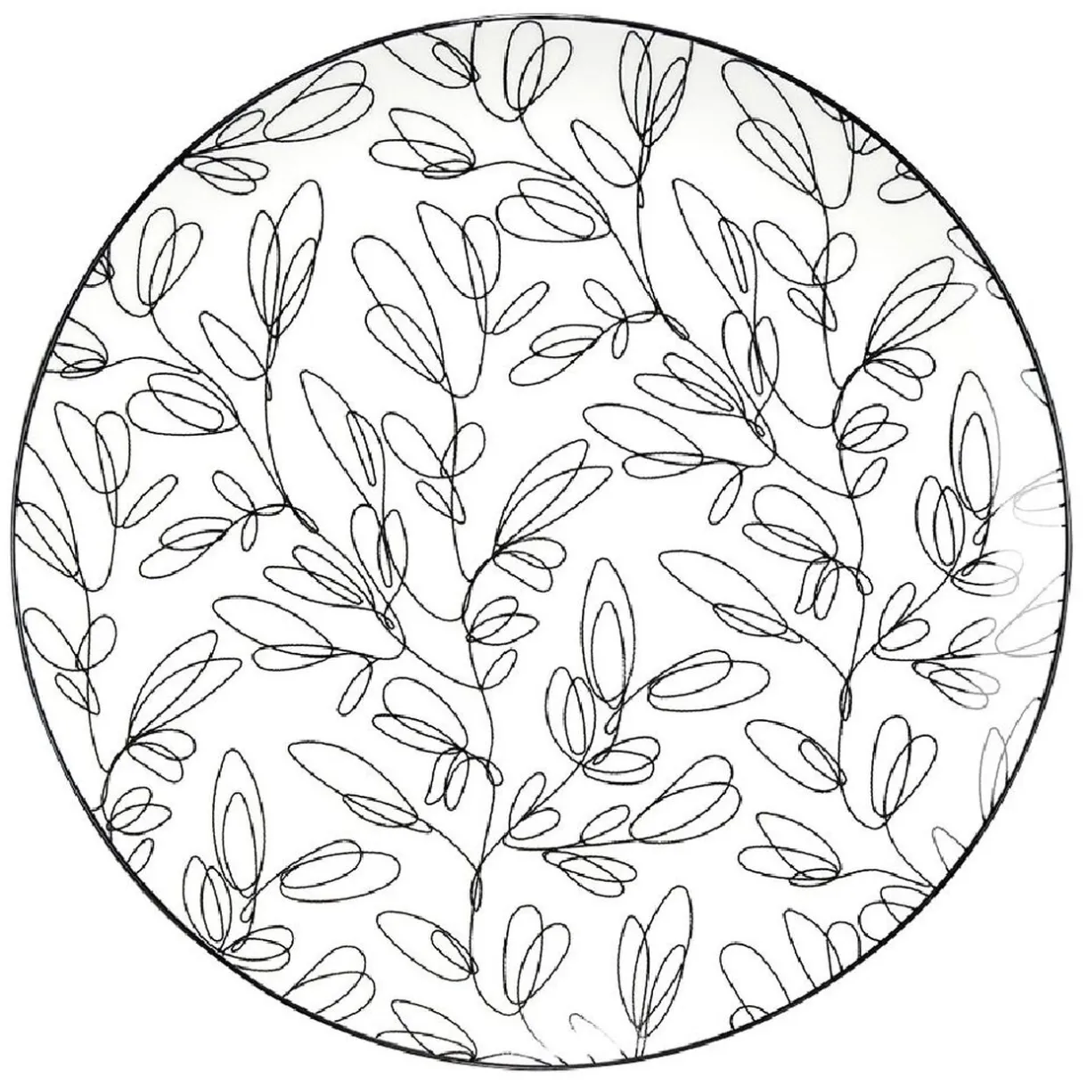 Assiette à dessert porcelaine motif feuillage noir blanc Ø19xH2cm^Gifi