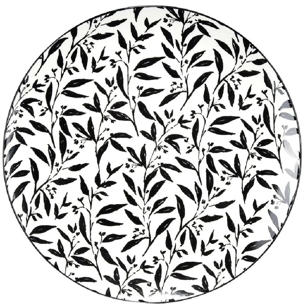 Assiette à dessert porcelaine motif feuillage noir blanc Ø19xH2cm^Gifi