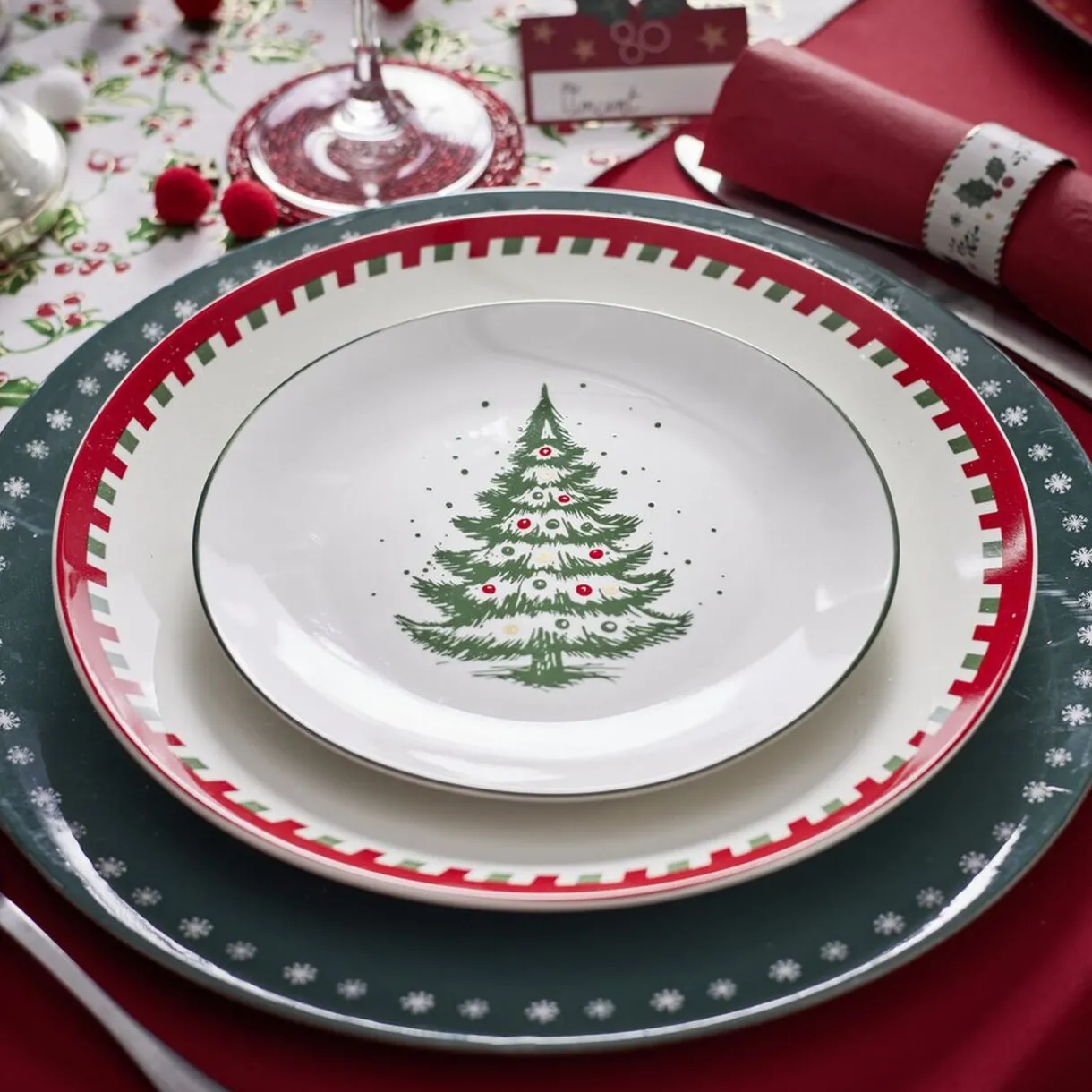 Assiette à dessert porcelaine blanche motif sapin de Noël Ø19cm^Gifi Outlet
