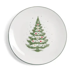 Assiette à dessert porcelaine blanche motif sapin de Noël Ø19cm^Gifi Outlet
