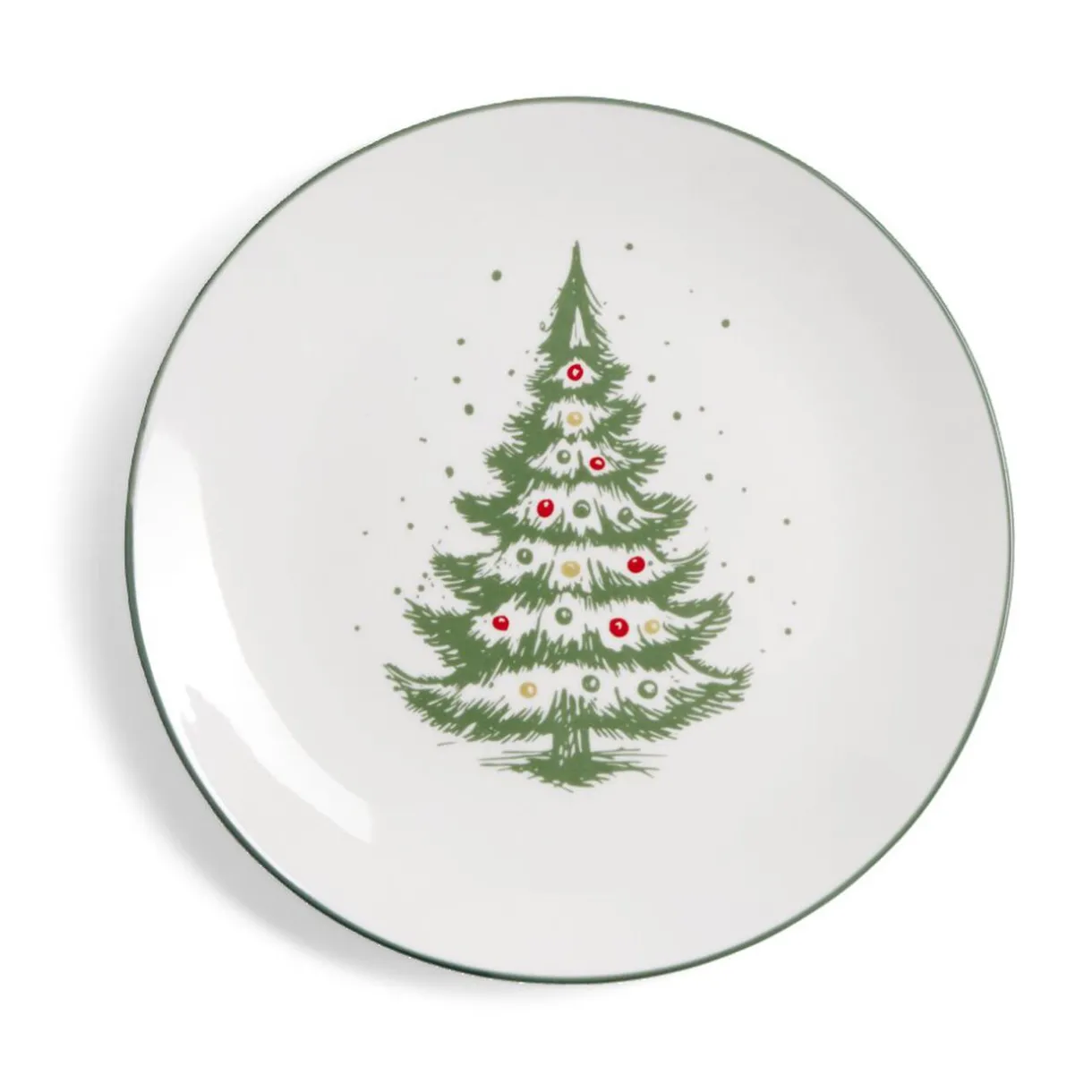 Assiette à dessert porcelaine blanche motif sapin de Noël Ø19cm^Gifi Outlet