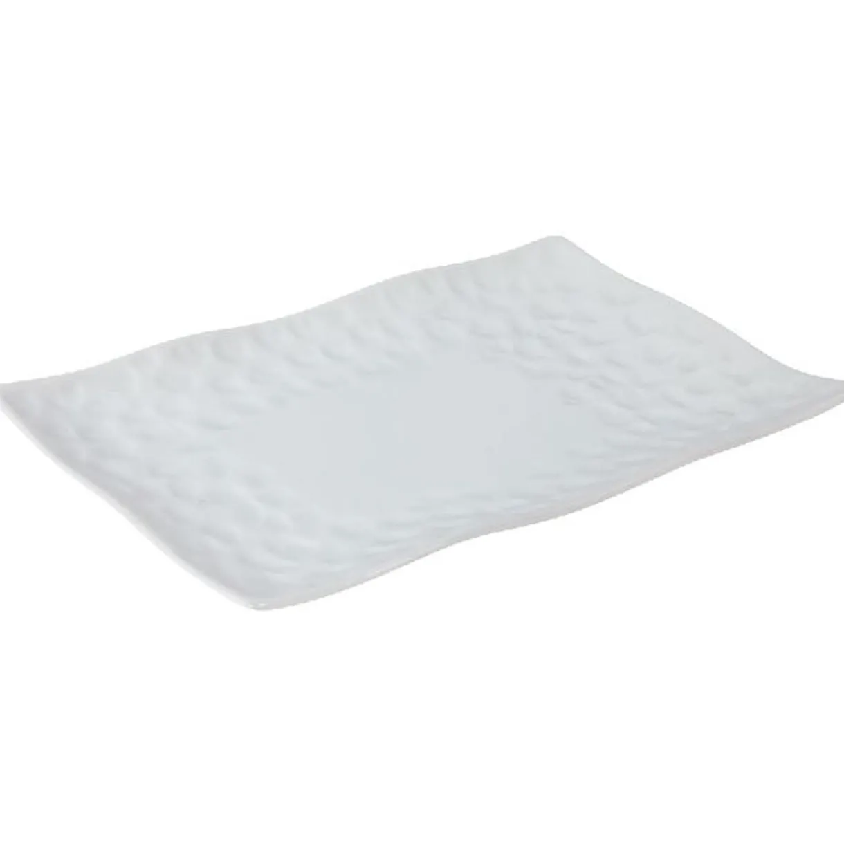 Assiette à dessert rectangle rebord ondulé martelé porcelaine blanc^Gifi Clearance