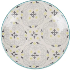 Assiette à dessert ronde beige à motif gris et jaune^Gifi New