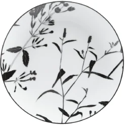 Assiette à dessert ronde blanche décor tiges feuilles noires^Gifi Online