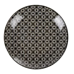 Assiette à dessert ronde blanche motif losange noir Etna^Gifi Clearance