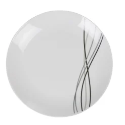 Assiette à dessert ronde blanche lignes gris noir Line^Gifi Outlet