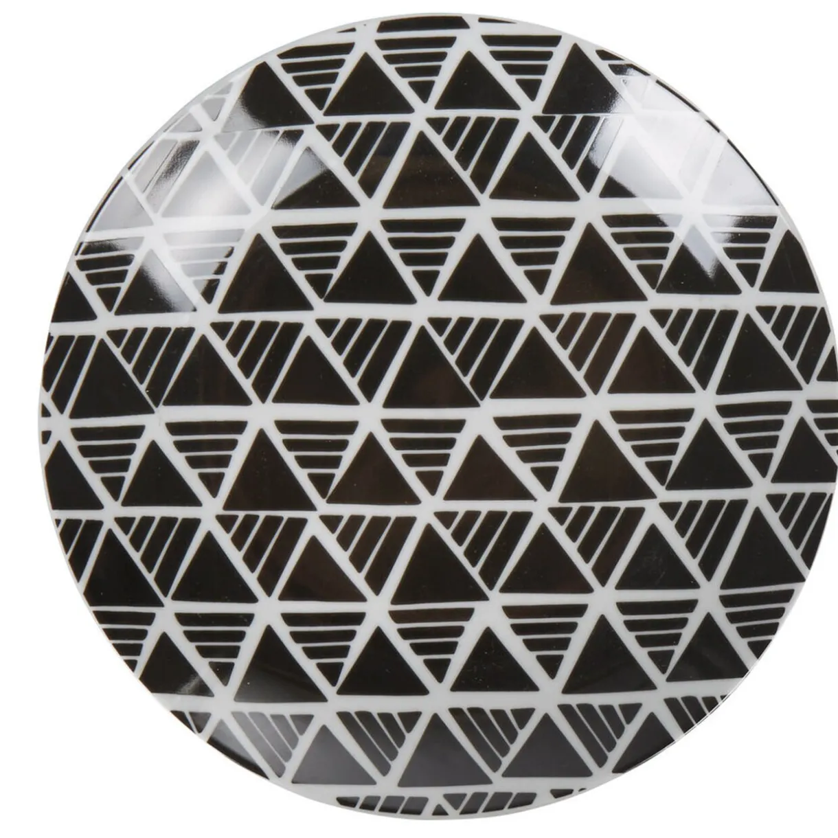 Assiette à dessert ronde porcelaine zig zag blanc gris^Gifi New