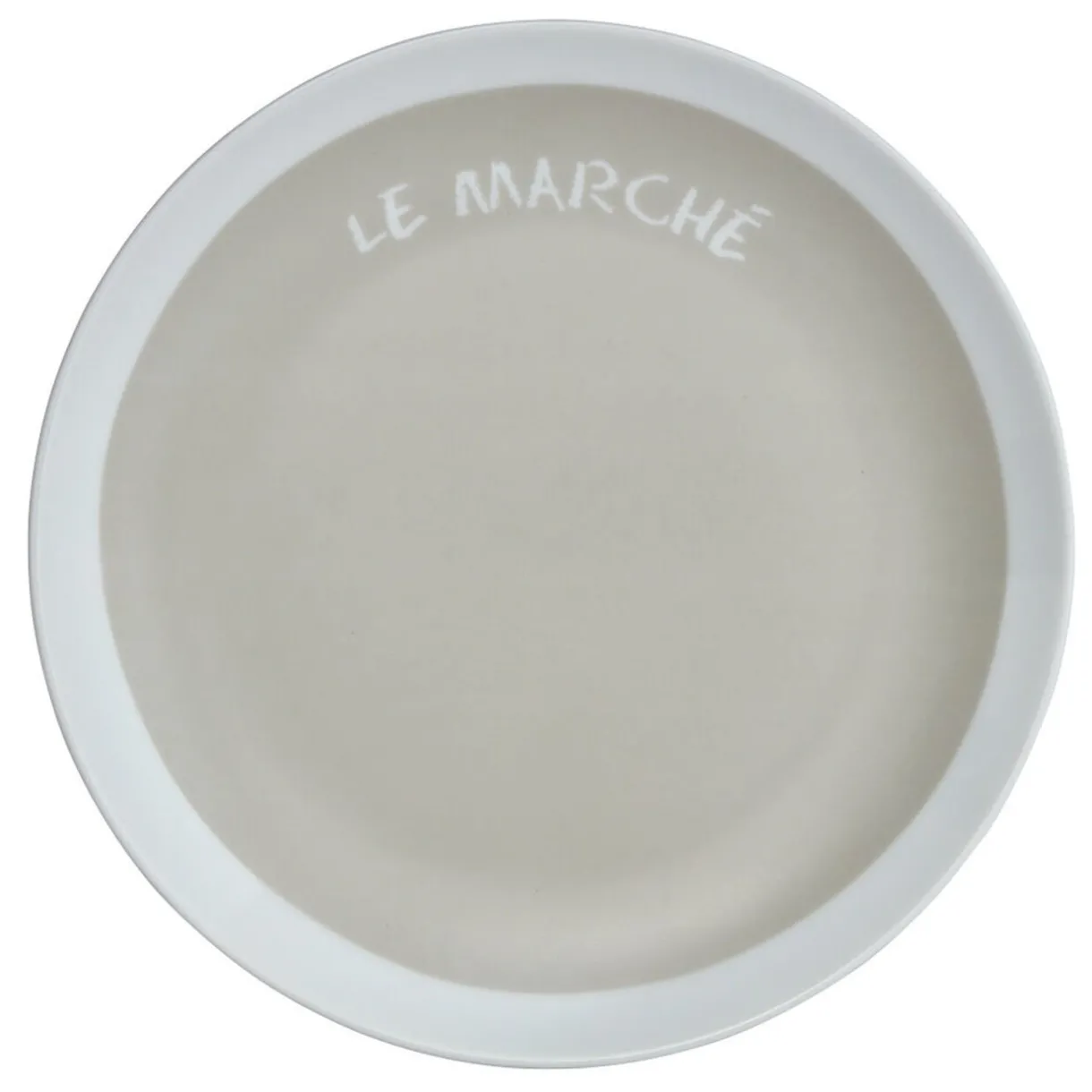 Assiette à dessert taupe contour blanc inscription Le marché^Gifi Best
