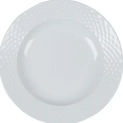 Assiette creuse blanche ronde aile damassée^Gifi Outlet