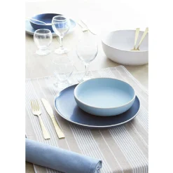 Assiette creuse en faïence bleu turquoise avec liseré crème^Gifi Discount