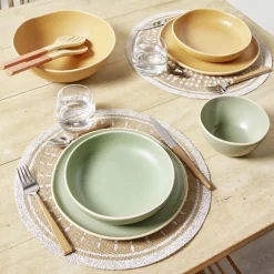 Assiette creuse en faïence vert Ø20xH4cm^Gifi New