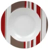 Assiette creuse porcelaine rayures taupe rouge blanc^Gifi New