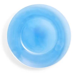 Assiette creuse verre bleu transparent liseré blanc Ø23cm^Gifi Outlet