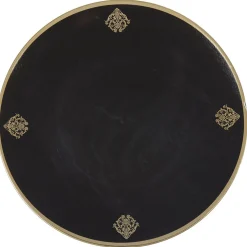 Assiette de présentation ronde noire motifs médaillon doré^Gifi New